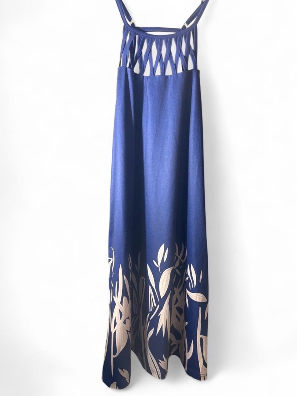 Blue Floral Maxi Dress with Lattice Yoke